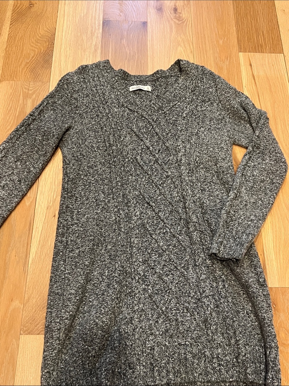 Abercrombie and Fitch - Women's Gray Cable-Front Crewneck Sweater Dress - Picture 3 of 4